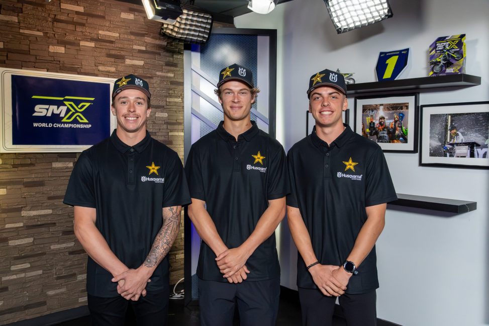 Rockstar Energy Husqvarna Factory Racing 250 lineup (L to R_ Ryder DiFrancesco, Daxton Bennick, Casey Cochran)
