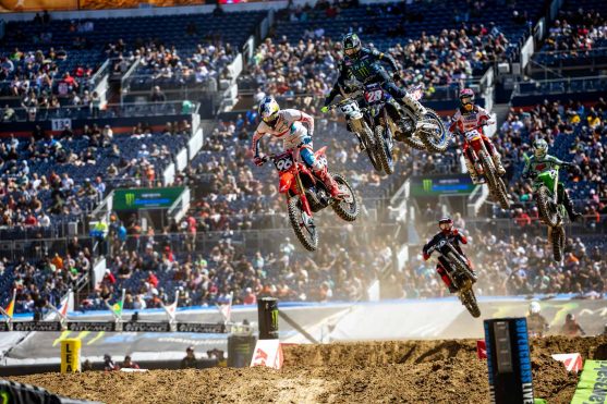 Hunter Lawrence races at Round 16 of the 2022 AMA Supercross Series at Empower Stadium in Denver, CO, USA on 30 April, 2022. // Garth Milan / Red Bull Content Pool // SI202205020316 // Usage for editorial use only //
