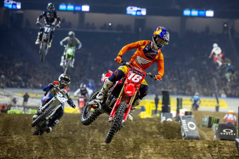Jett Lawrence races at Round 10 of the 2022 AMA Supercross Series at Ford Field in Detroit, Michigan, USA on 12 March, 2022. // Garth Milan / Red Bull Content Pool // SI202203130112 // Usage for editorial use only //